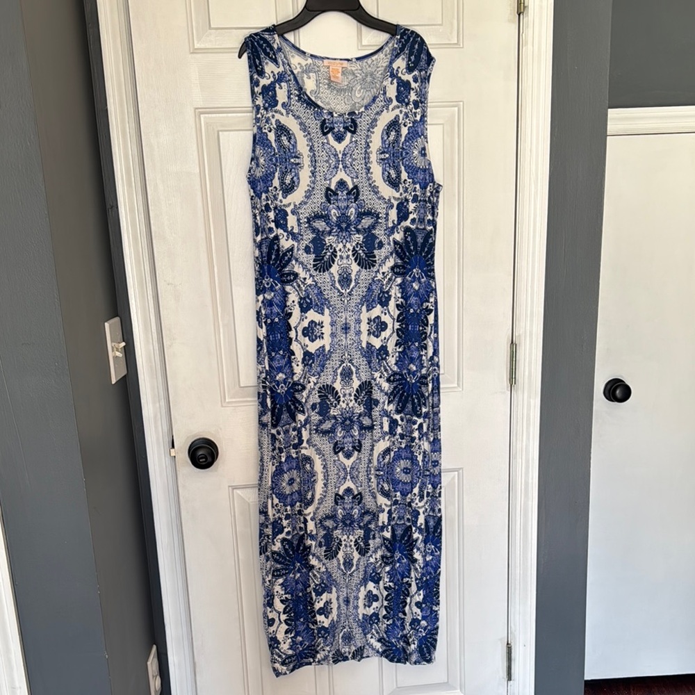 Blue Patterned Sleeveless Dress